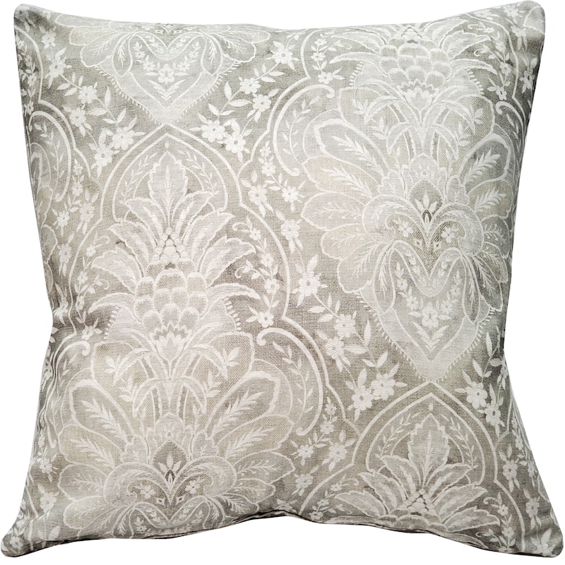 Leone Damask Cotton 21x21 Throw Pillow - Polyester - Cloud Gray