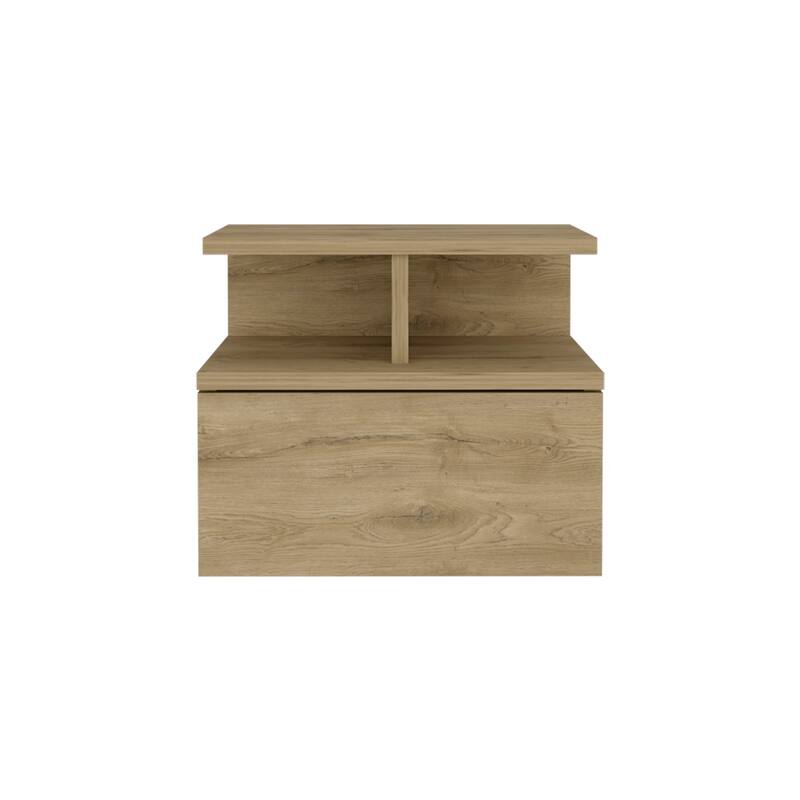 Floating Nightstand with Drawer and Open Storage Shelves