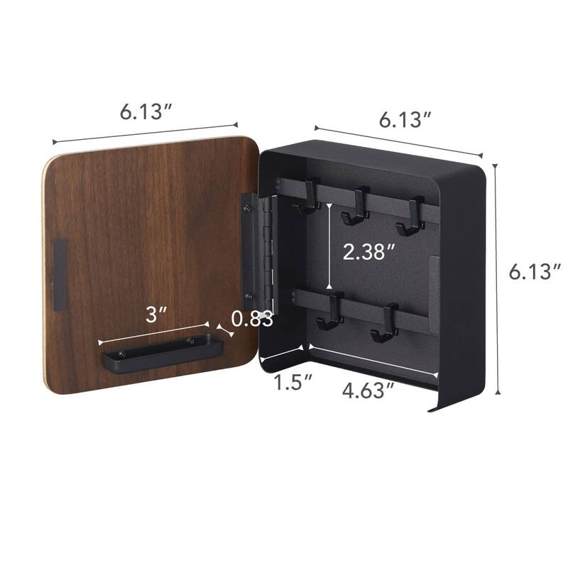 Yamazaki Home Magnetic Key Cabinet, Steel and Wood, Holds 2.2 lbs - L 2.24 x W 6.22 x H 6.22 inches