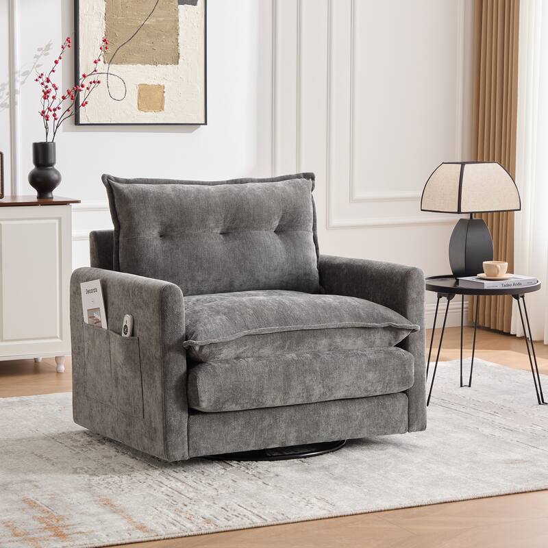 Mid Century Modern Swivel Barrel Chair with Solid Metal Base