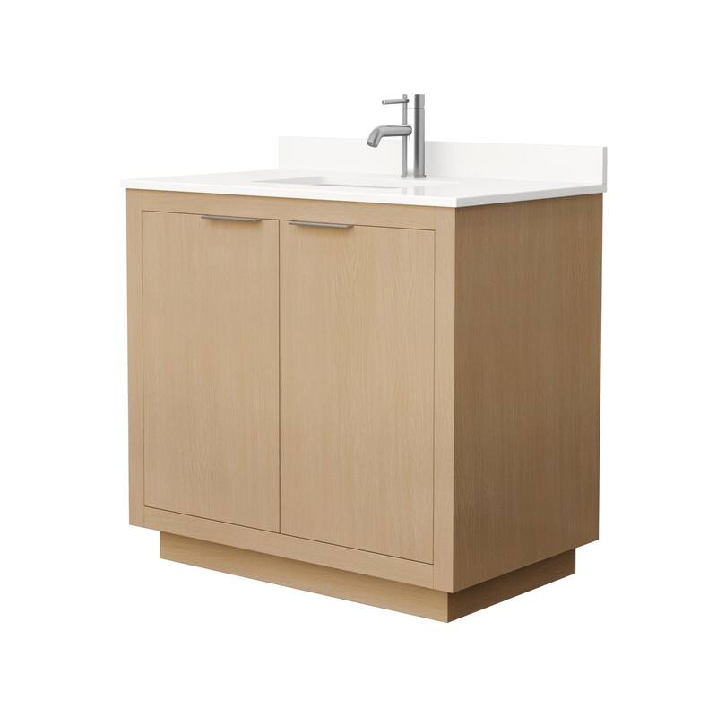 Maroni 36-inch Single Vanity, Single Hole Quartz Top - Light Straw, Nickel Trim, White Quartz Top