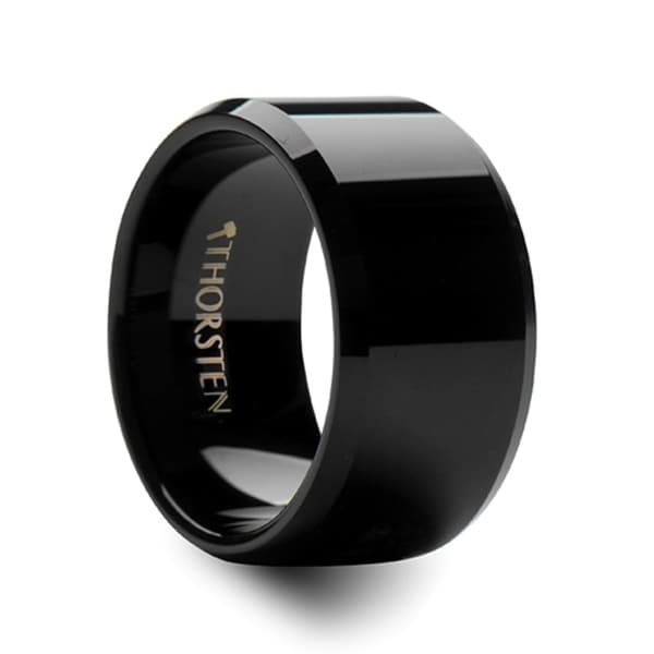 THORSTEN - INFINITY Black Tungsten Wedding Ring with Beveled Edges - 12mm