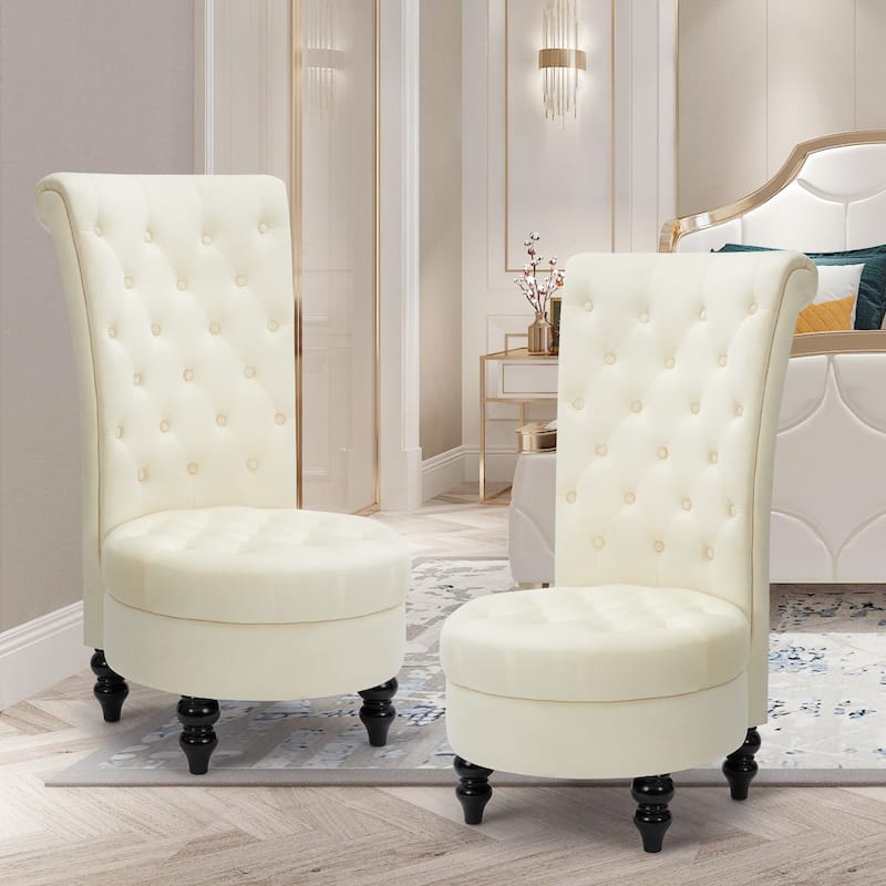 AVAWING Set of 2 Throne Royal Chair Thick Padding and Rubberwood Legs - Beige