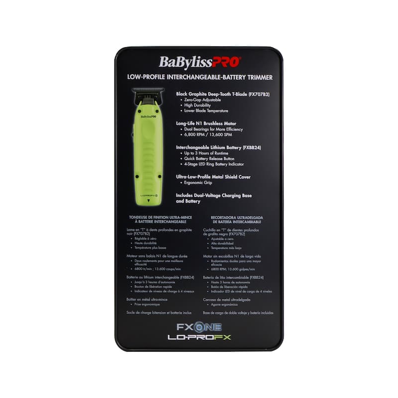 BaBylissPRO FXONE Lo-ProFX Limited Edition Neon Yellow Trimmer with Charging Base & Battery - FX729NY + BaByliss Pro Fade Brush