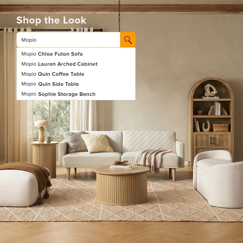 mopio Quin Pedestal Side Table, Tambour Round Fluted End Table