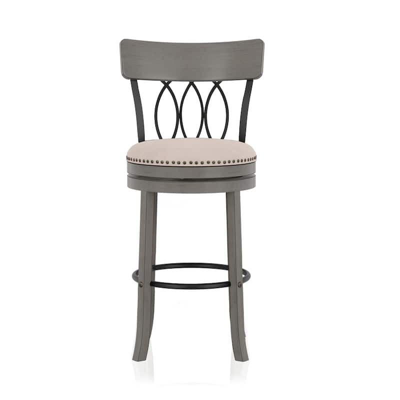 Furniture of America Wynn Contemporary Wood and Fabric Swivel Chairs (Set of 2) - Light Grey - Bar Height