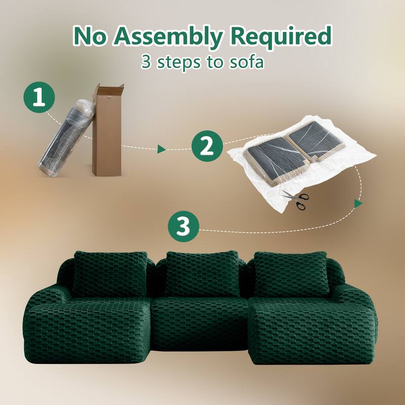 114" Modern Modular Sectional Sofa for Living Room,Boneless Sofa,Deep Seat,Buckle Connection,Anti-slip Design,2 Movable Ottoman