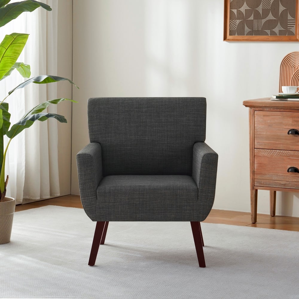 Modern Upholstered Armchair with Linen Fabric, Comfortable Accent Chair for Living Room, Bedroom or Office – Beige/blue/grey