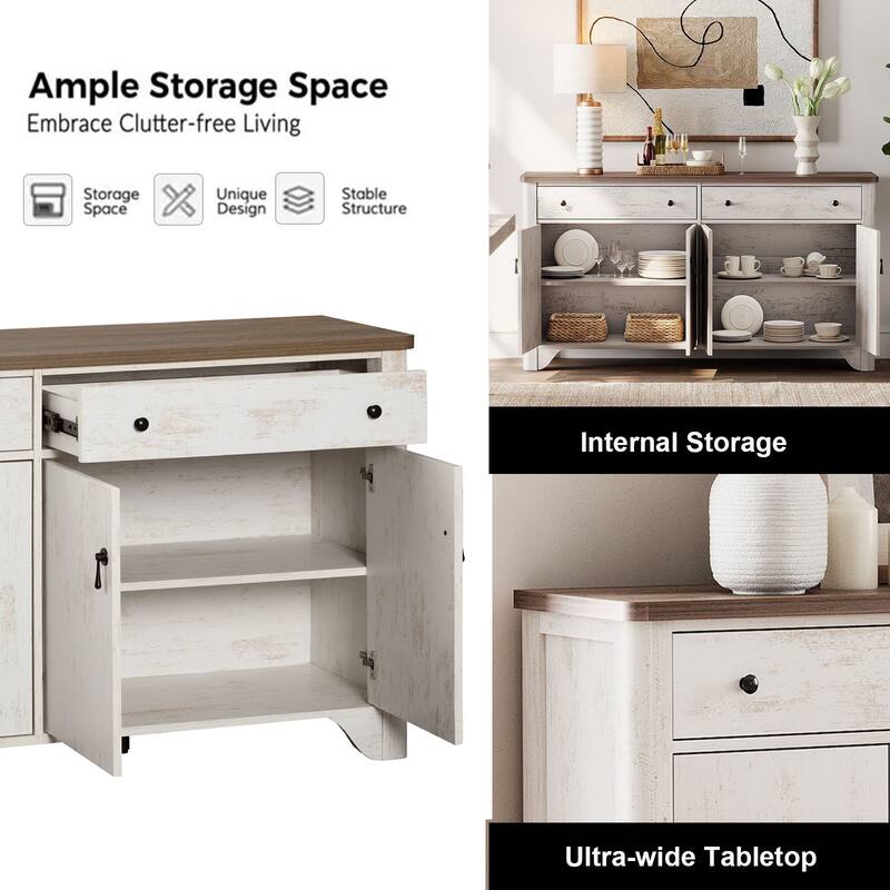 WAMPAT Large Buffet Cabinet with Storage, 59" Farmhouse Sideboard