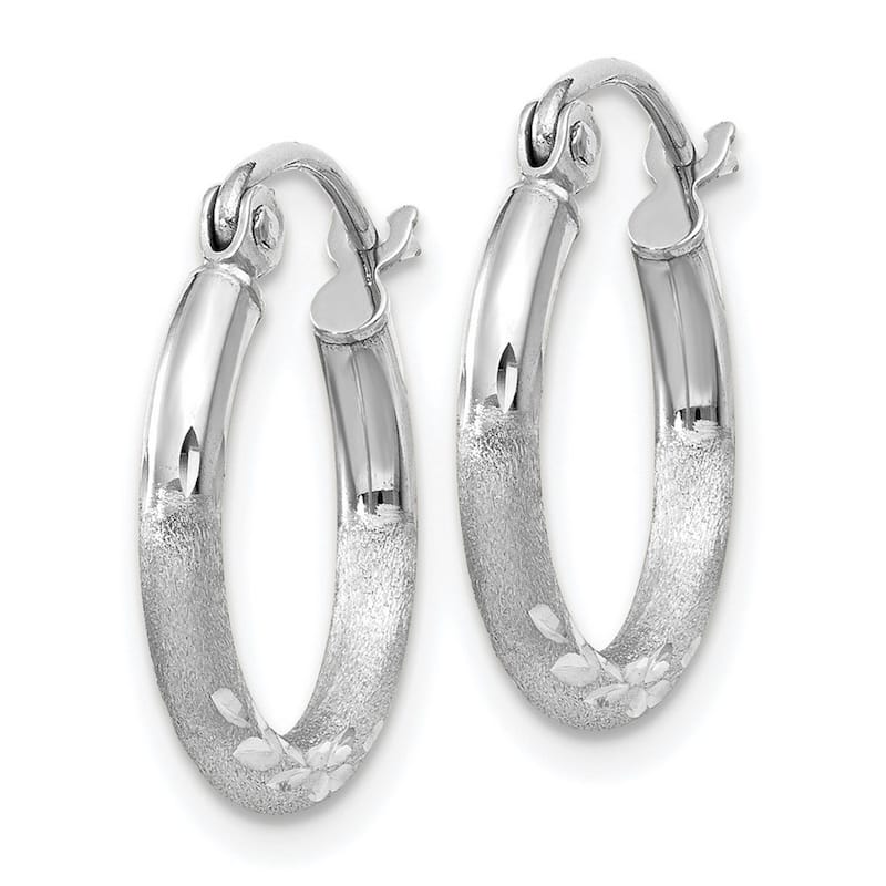 Curata 14k White Gold Diamond-Cut 2x15mm Round Classic Hoop Earrings