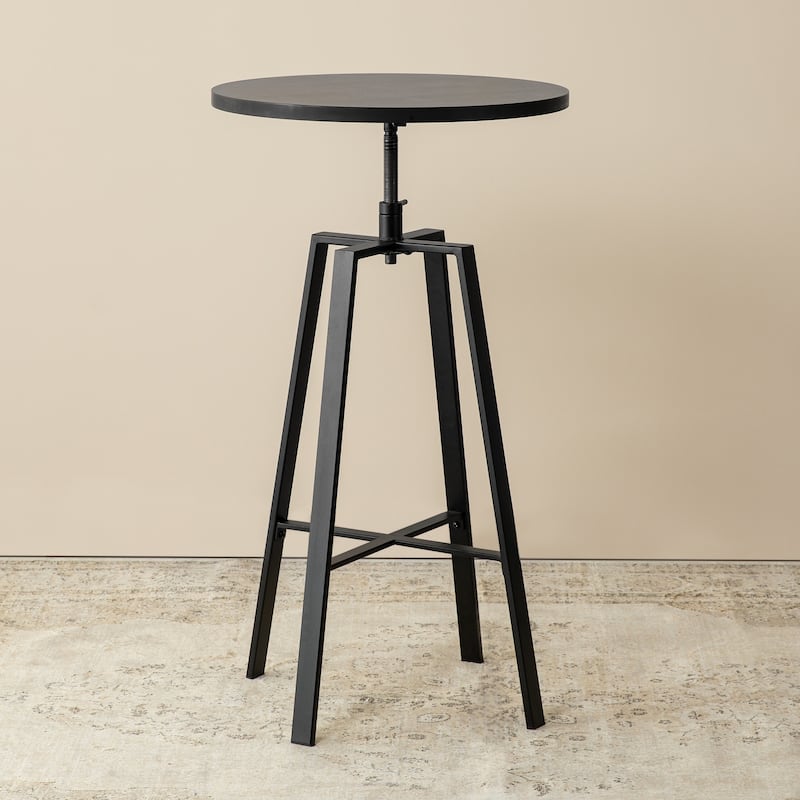 Glitzhome Industrial Wood Top Adjustable Swivel Round Pub Bar Table