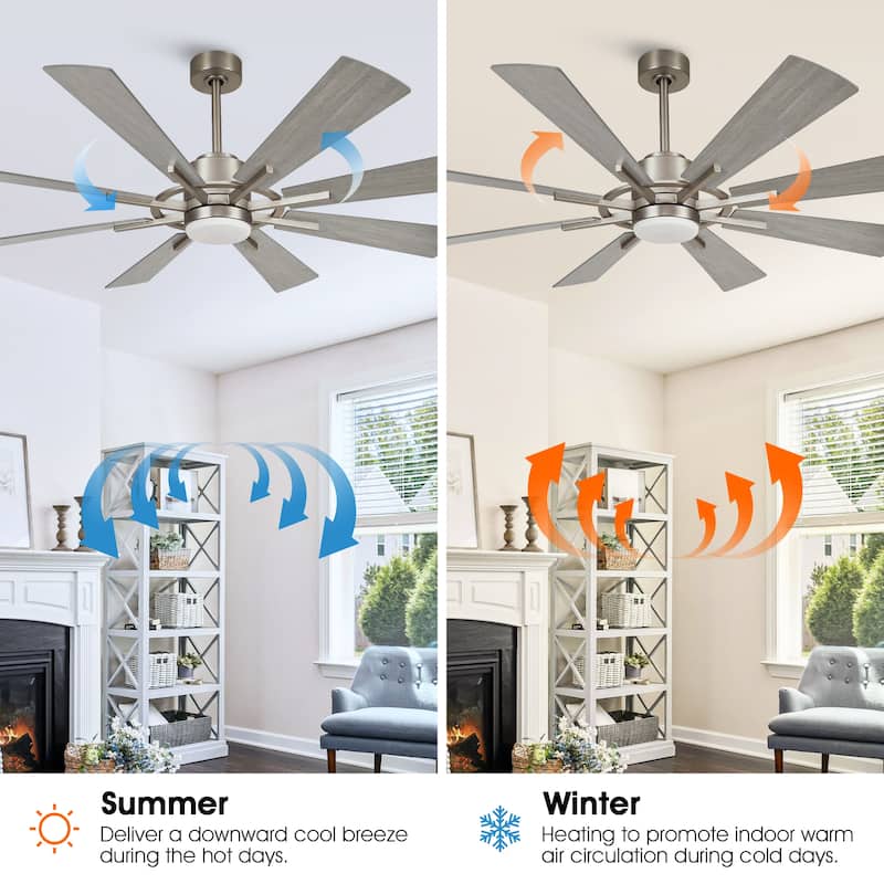 60" Farmhouse 8-Blade Large Windmill Ceiling Fan with Light and Remote