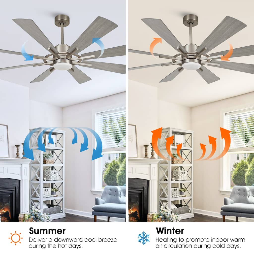 60" Farmhouse 8-Blade Large Windmill Ceiling Fan with Light and Remote