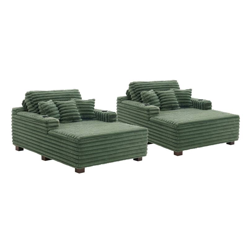 53"W Oversized Plush Fur-Like Chaise Lounge Sofa with Cup Holder