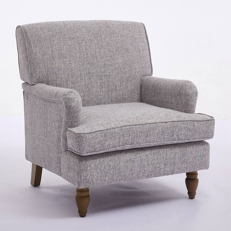 Upholstered Linen Fabric Armchair with Antique Solid Wood Legs, Accent Chair Single Sofa Chair for Living Room, Bedroom
