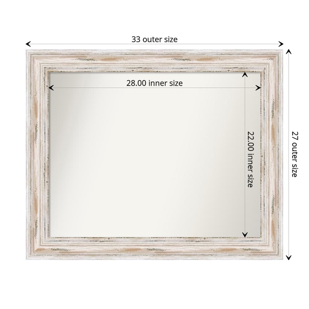 Non-Beveled Wood Bathroom Wall Mirror - Alexandria White Wash Frame