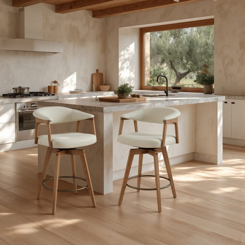 Set of 2 Comfortable Upholstered Counter Height Swivel Barstool