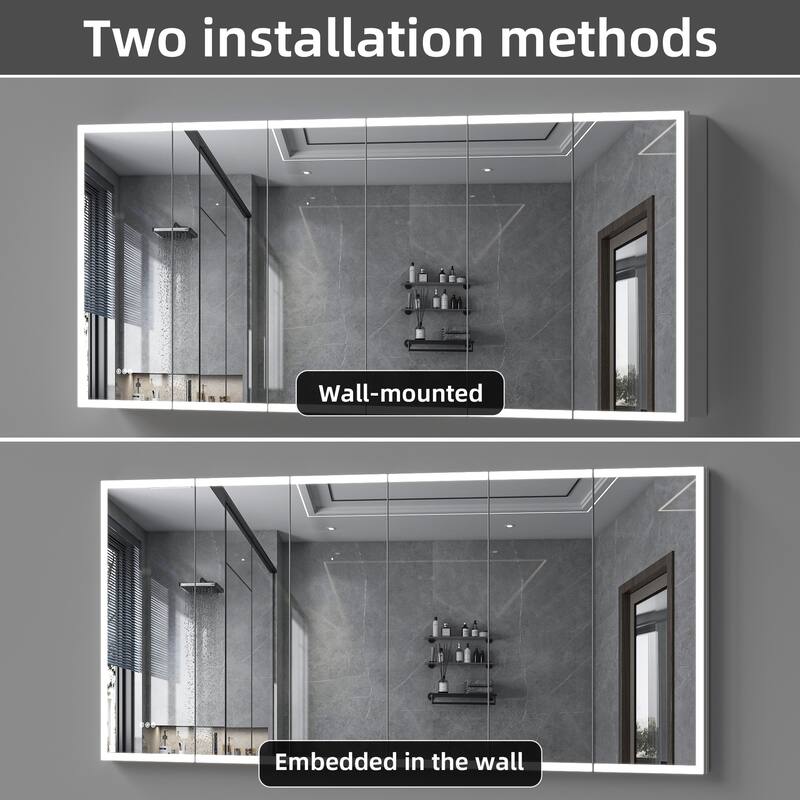 GDFStudio Elowen Aluminum Glass LED Medicine Cabinet with Anti-Fog Storage