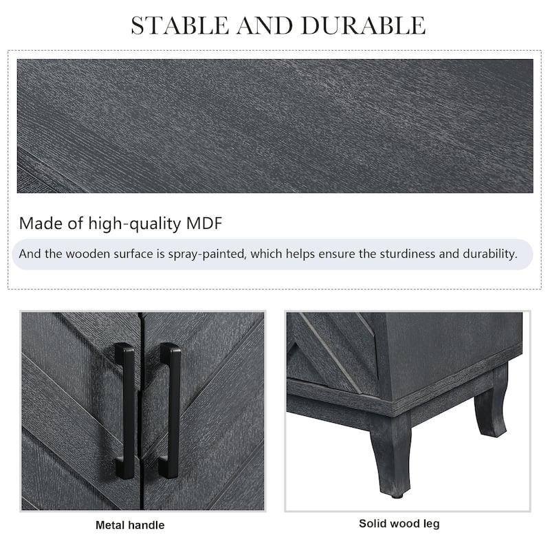 GDFStudio - Heritage Stripe Vintage Wooden Buffet Storage Cabinet with 4 Doors