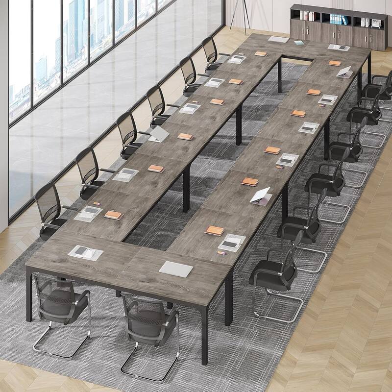 78.74-Inch Conference Table Set,13FT Conference Room Table, Large Rectangle Meeting Seminar Tables Set,Long Business Tables - GreyBlackx8