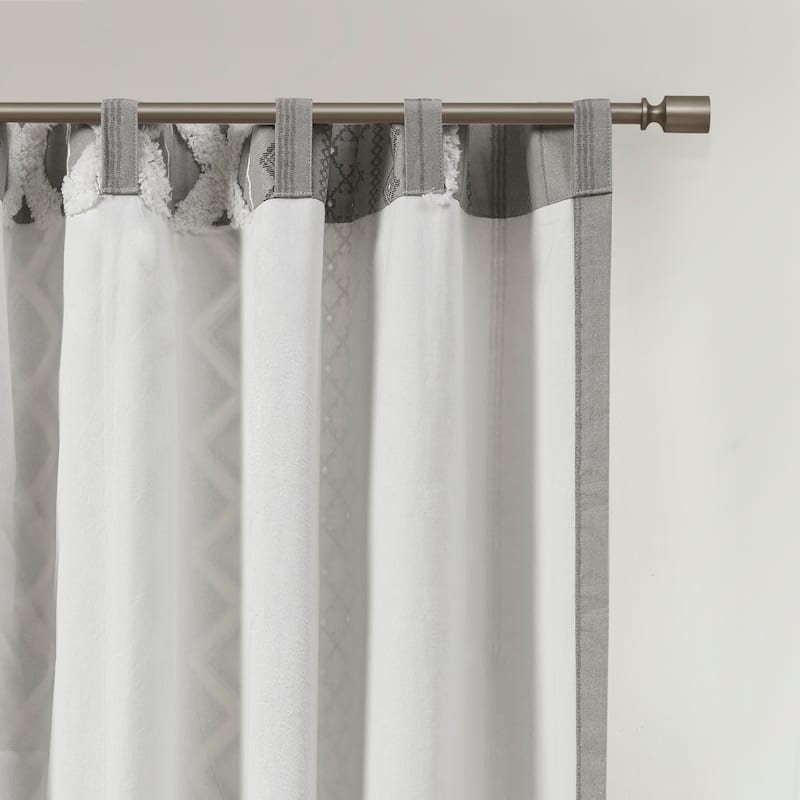 INK+IVY Imani Cotton Printed Single Curtain Panel with Chenille Stripe and Lining