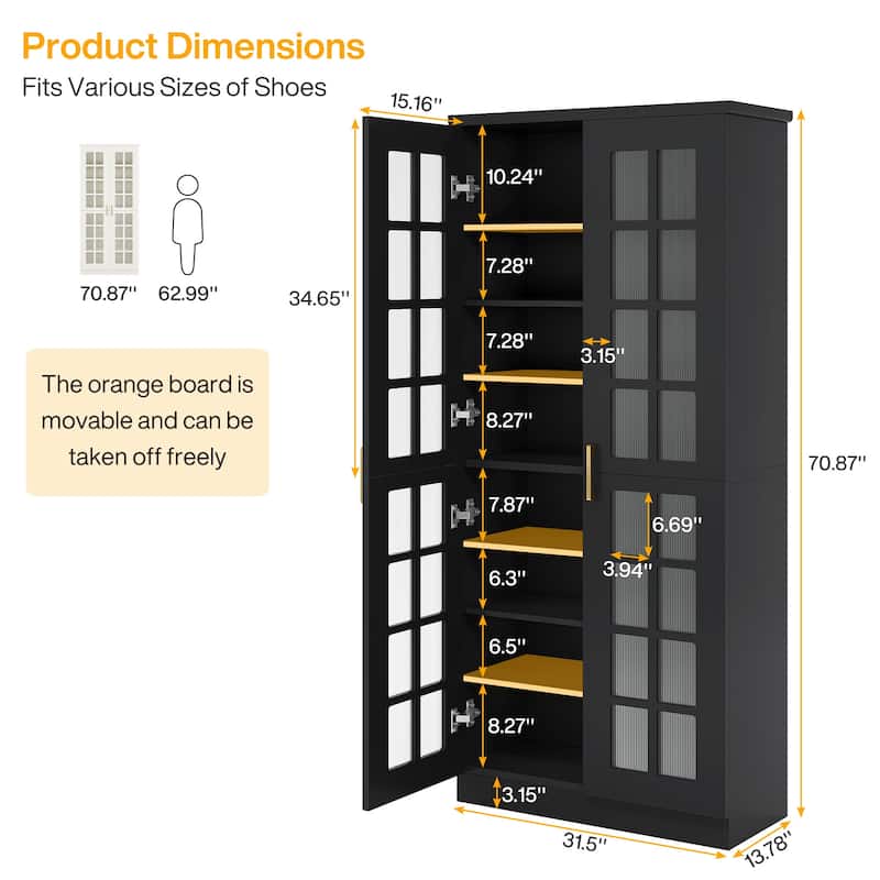 9-Tier Modern Shoe Storage Cabinet with Doors and Adjustable Shelves