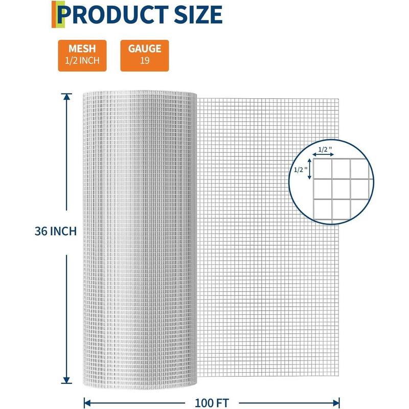 36in x 100ft 19 Gauge Galvanized Hardware Cloth, Garden Netting for Chicken Wire Fencing Roll, Silver - 36in x 100ft