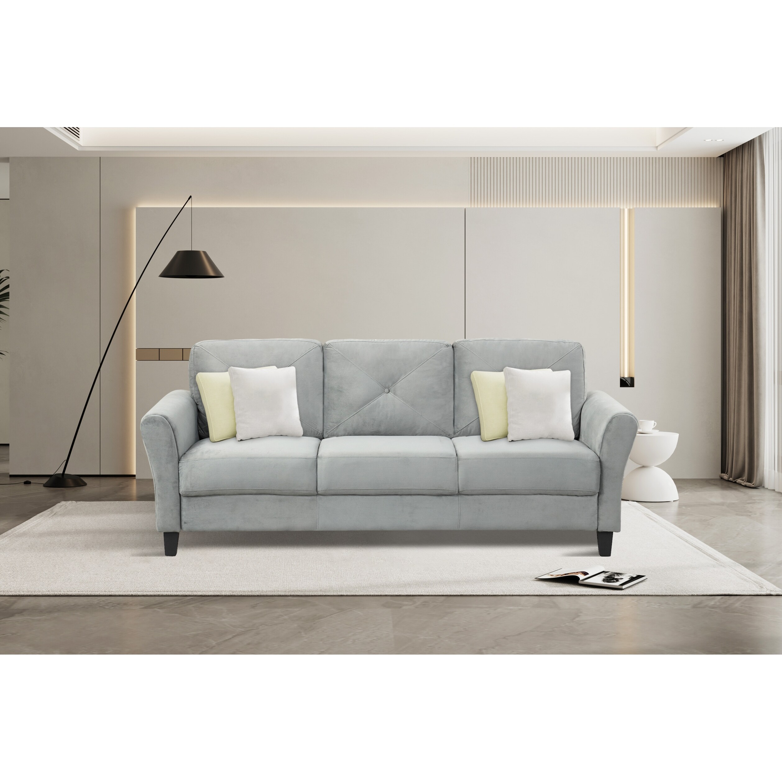 Modern Sofa Set with Removable Cushions and Sturdy Solid Wood Frame Black 3 Seater Sofa