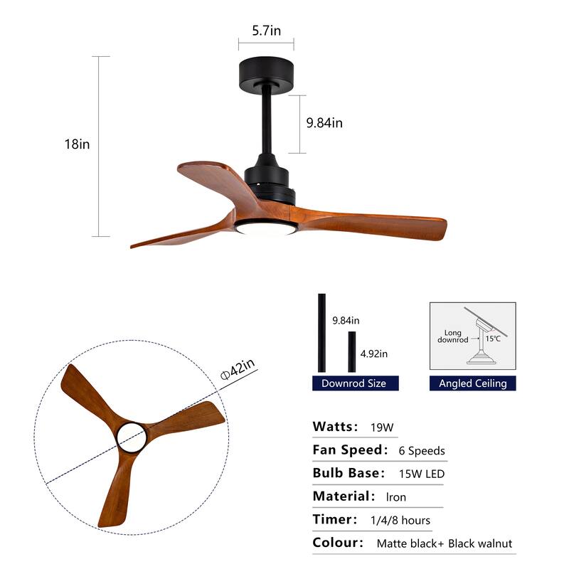 42" Ceiling Fans w/ Lights and 6 Speed Remote, Reversible DC Motor