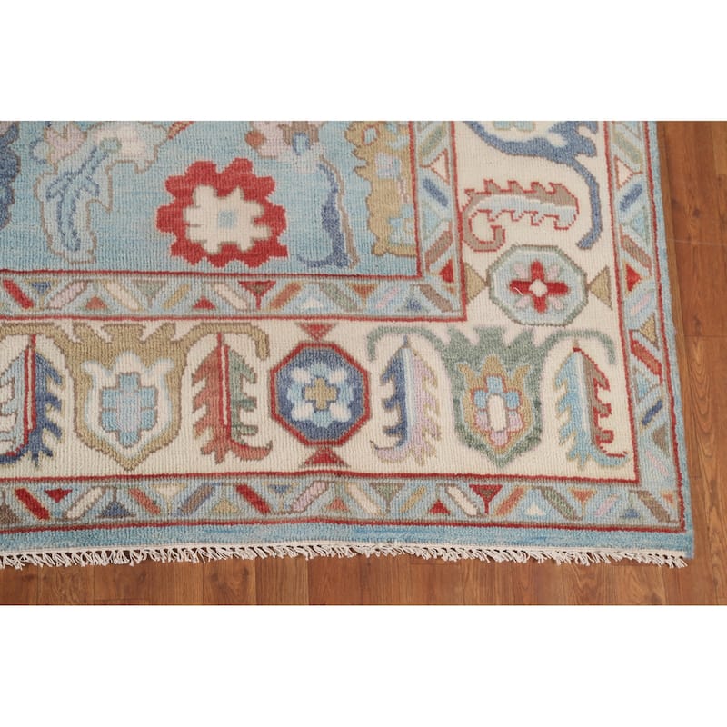 Light Blue Oushak Area Rug Hand-Knotted Oriental Wool Carpet - 7'11"x 9'11"