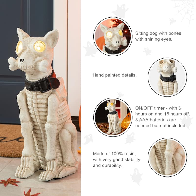 Glitzhome 20"H Halloween Lighted MGO Skeleton Dog Porch Decor with Timer