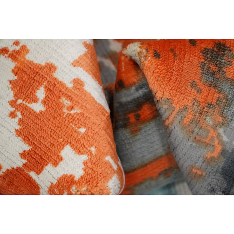 Hand Knotted Oriental Viscose Silk Carpet Modern Animal Pictorial Greys & Charcoal Abstract Area Rug - 7' 11'' X 5' 7''