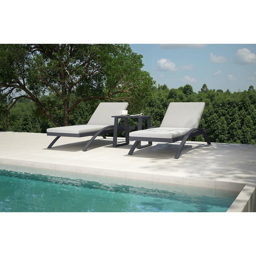 3-Piece Outdoor Patio Lounger Set with Gray Cushions