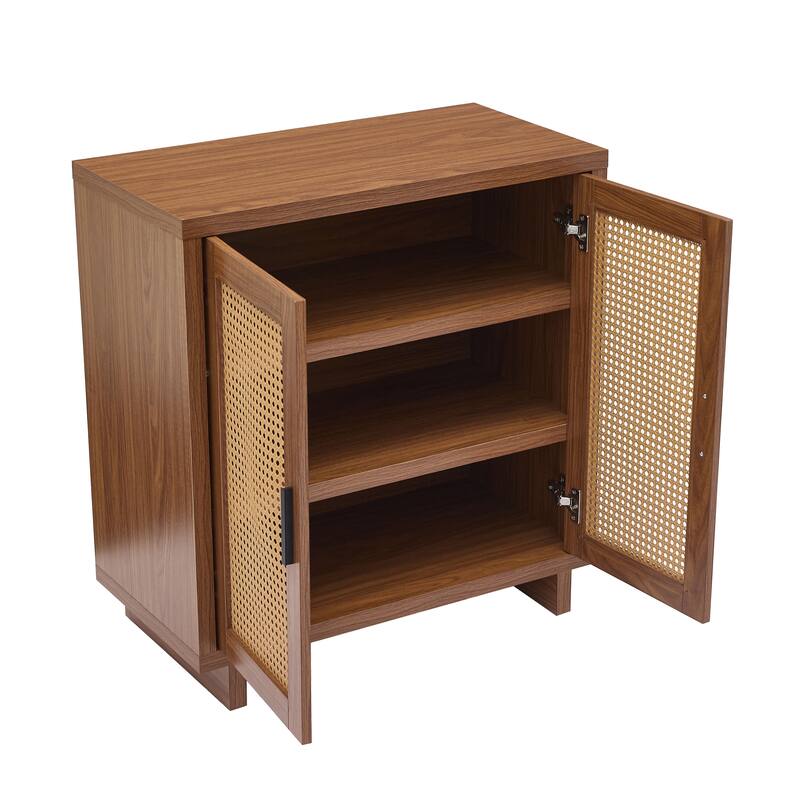 Farmhouse Woven Rattan Sideboard Accent Cabinet