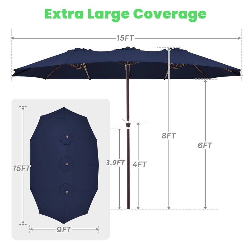 15ft Steel Navy No Tilt Market Patio Umbrella without Base