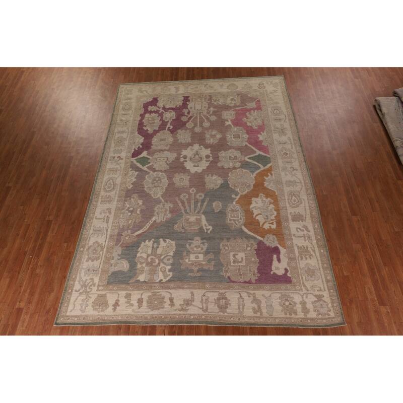 All-Over Floral Oushak Vegetable Dye Area Rug Handmade Wool Carpet - 8'11" x 12'4"