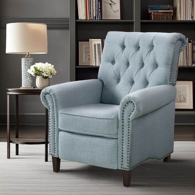 Madison Park Aidan Upholstered Manual Push Back Recliner Chair with Nailheads
