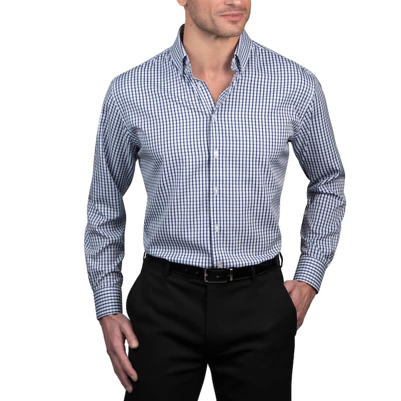 Nautica Men's Wrinkle-Resistant Check Performance Dress Shirt - L 32/33 - Medium Blue Checks