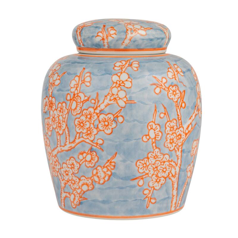 Ceramic Ginger Jar with Lid - 6.25 in. High - Light Blue