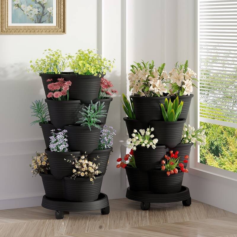 2 Pack Vertical Strawberry Planter, 5 Tier Hanging Vertical Gardening Planter, Stackable Garden Tower Pot for Flowers