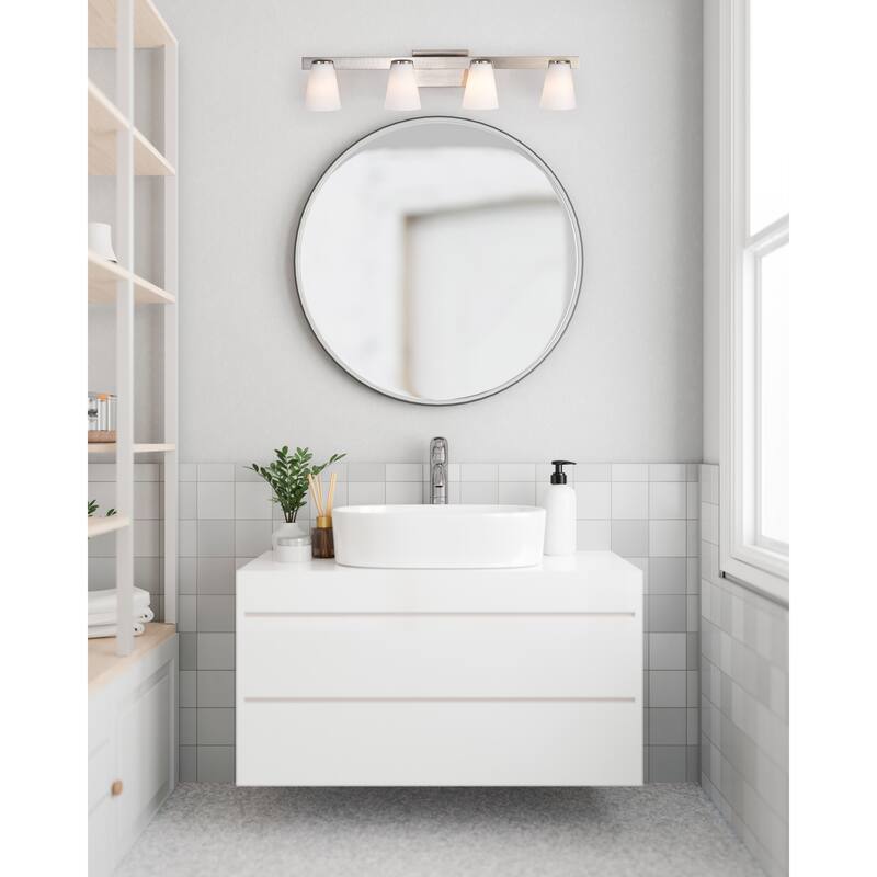 Royale 4 Light Vanity Brushed Nickel Finish Ribbed White Glass - Brushed Nickel