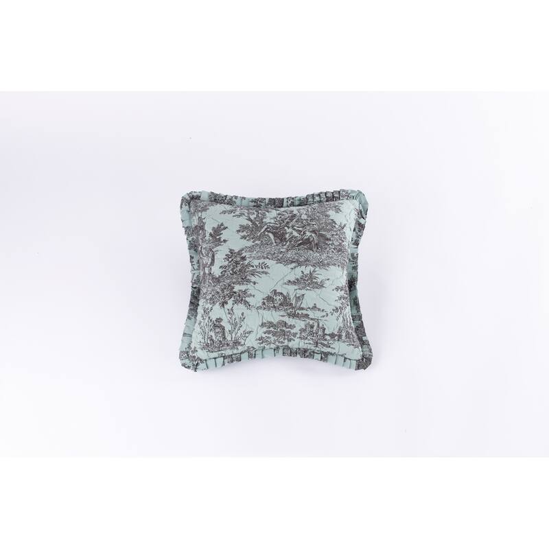 Cottage Home Toile Flanged Edge Throw Pillow - Aqua