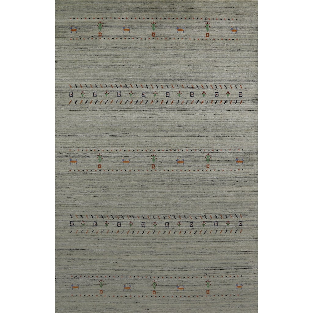 Hand Knotted Oriental 100% Wool Carpet Tribal Animal Pictorial Green Gabbeh Area Rug - 8' 1'' X 4' 11''