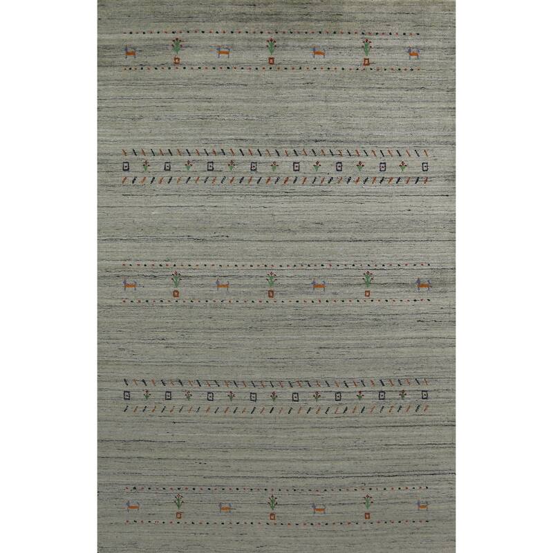 Hand Knotted Oriental 100% Wool Carpet Tribal Animal Pictorial Green Gabbeh Area Rug - 8' 1'' X 4' 11''