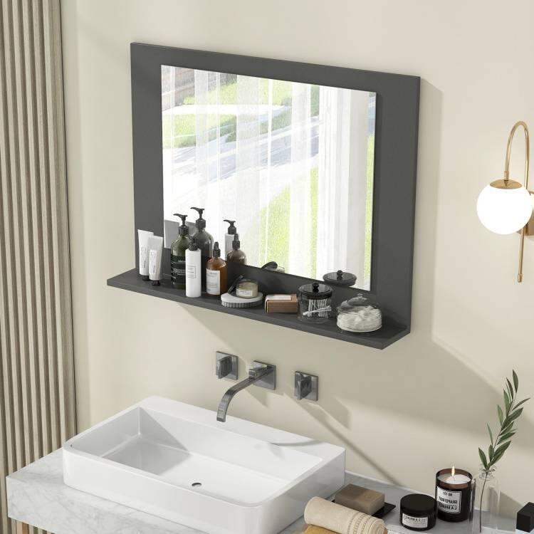 Wood Wall Mounted Bathroom Mirror with Storage Shelf - 23.5" x 4" x 17.5"