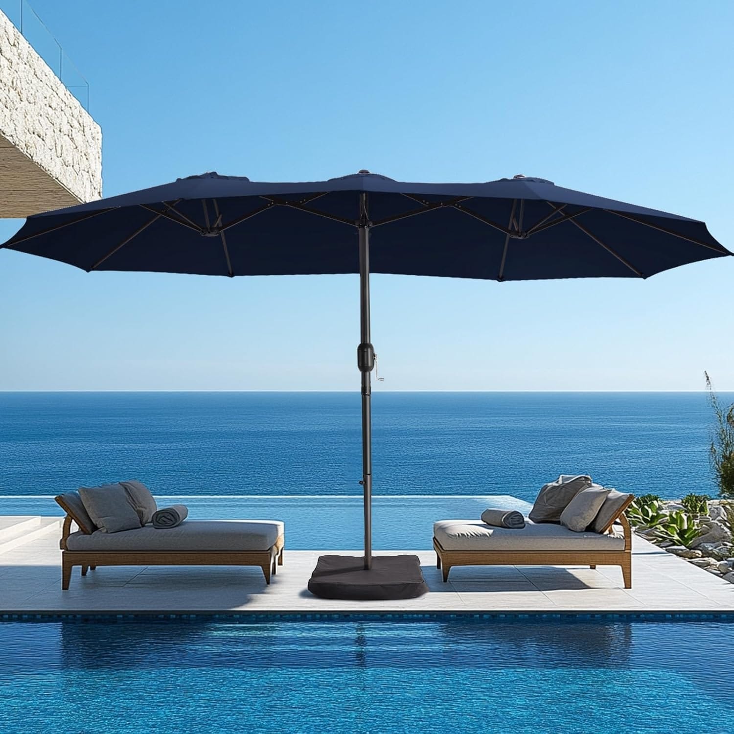 15ft Double-Sided Patio Umbrella with Crank Handle, UV Protective, Includes Base for Outdoor Use