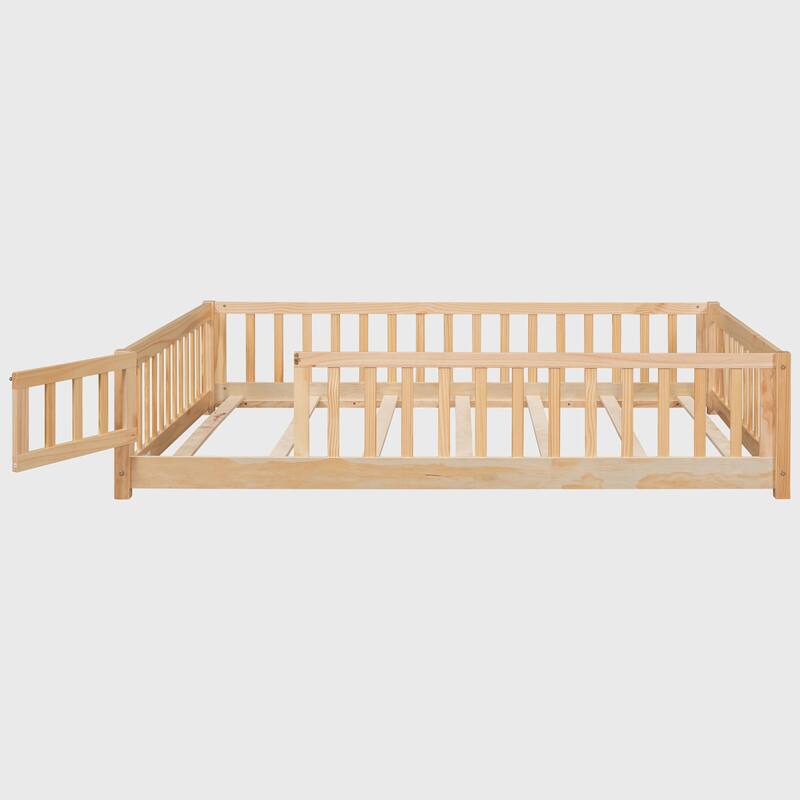Full size Floor Platform Bed with Fence and Door