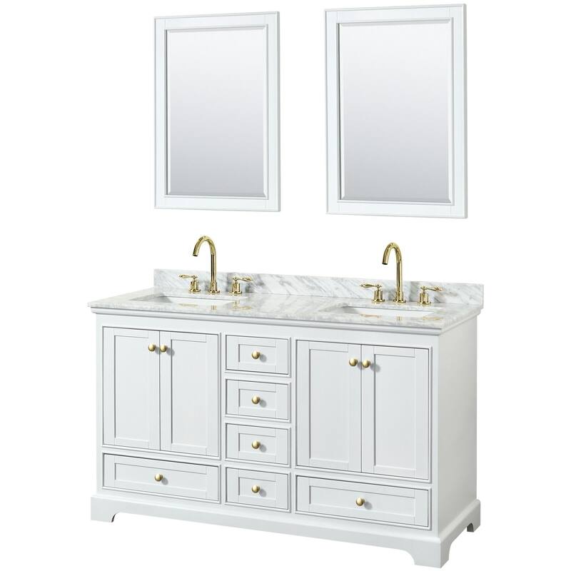 Wyndham Collection Deborah 60" Free Standing Double Vanity Set with - White / White Carrara Marble Top / Brushed Gold - Painted