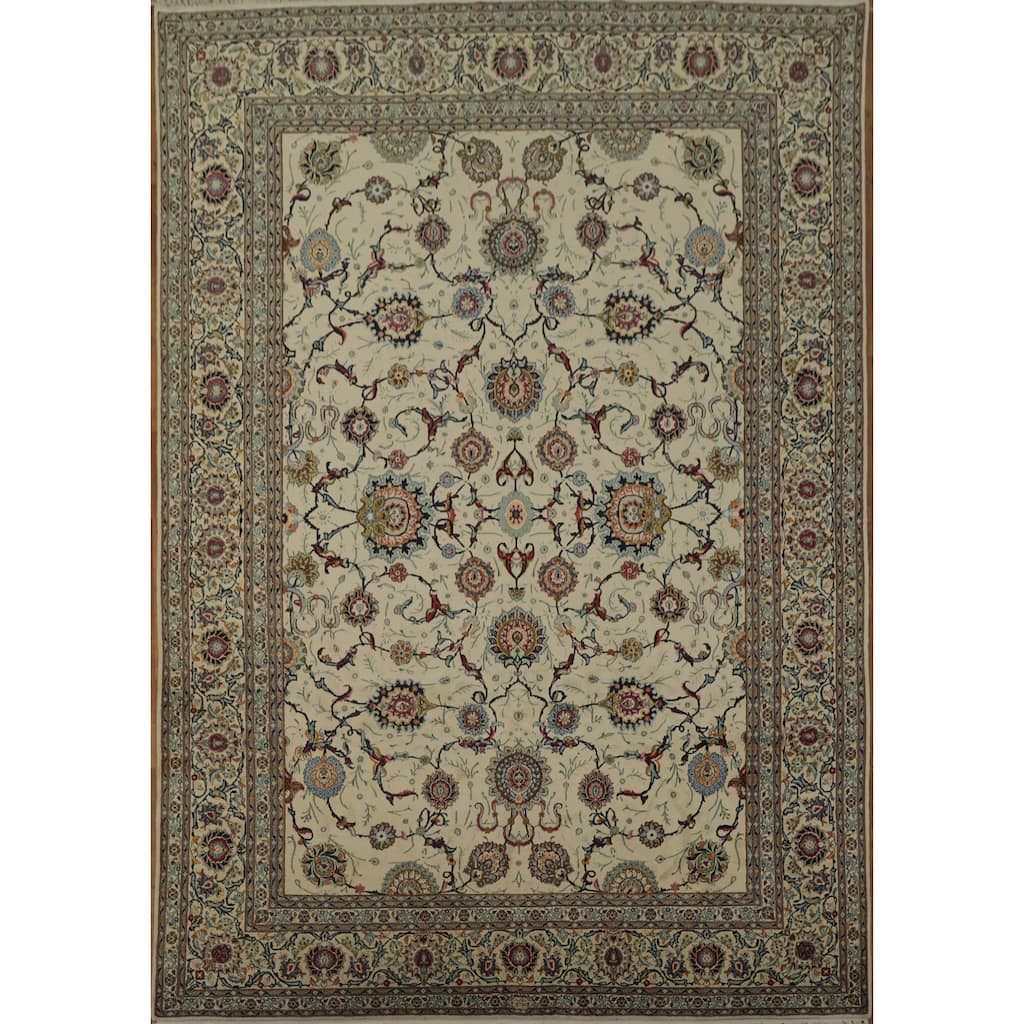 Hand Knotted Oriental 100% Wool Carpet Traditional All-Over Beige & Ivories Kashan Area Rug - 13' 7'' X 9' 7''