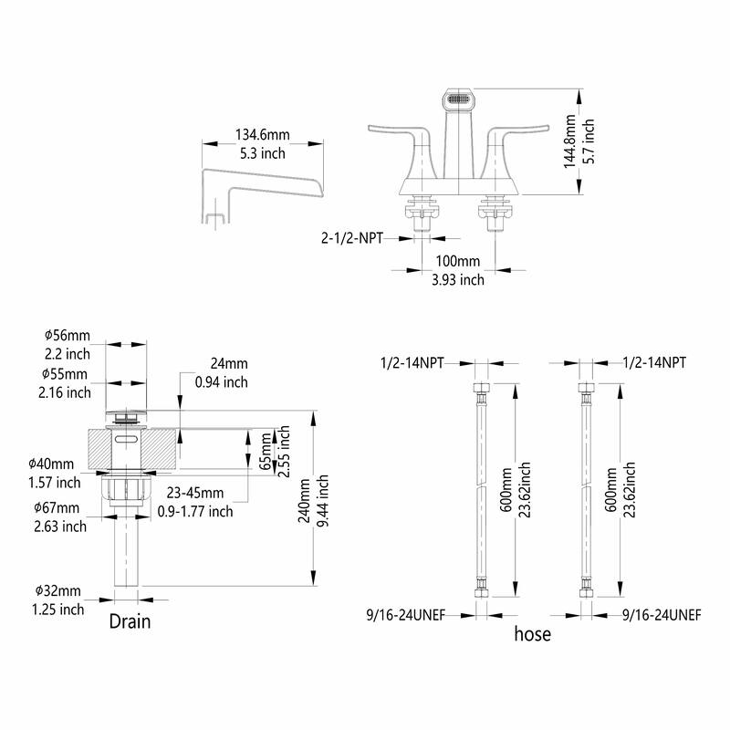 Topcraft Two Handle Waterfall Bathroom Faucet with Pop-Up Drainer